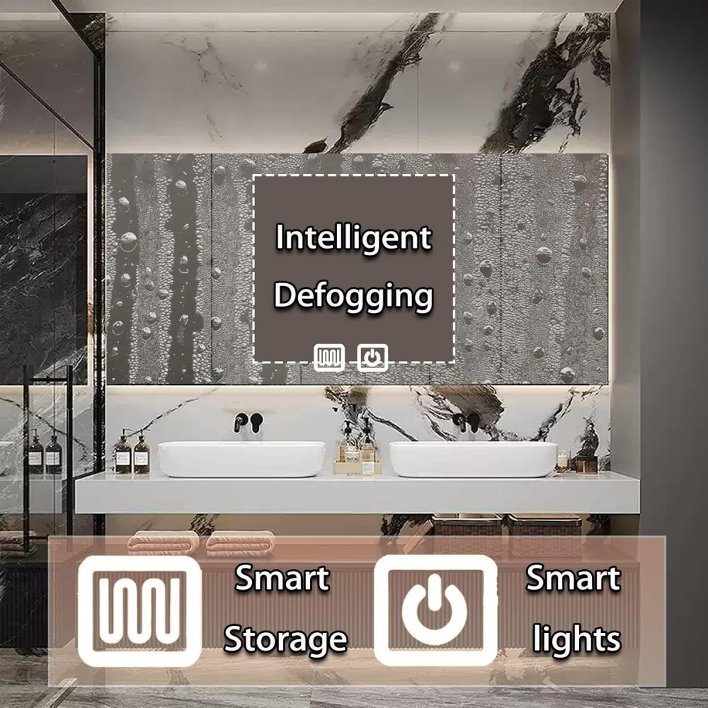 58IN Bathroom Vanity with Sink - Single|Double Sink Vanity with Smart Defogging Mirror, Bathroom Sink Cabinet, Multilayer Solid Wood, Custom Sizes - Complete Accessories, Mirror Cabinet