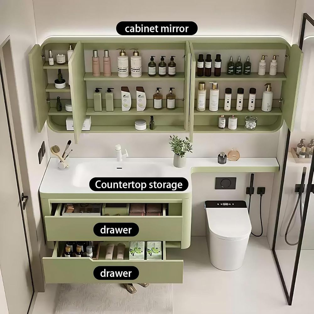 76IN Bathroom Vanity with Sink - Modern Bathroom Sink Cabinet with Extension Strip, Single Floating Sink, Smart Defogging Mirror, Custom Size Option - Complete Accessories, White