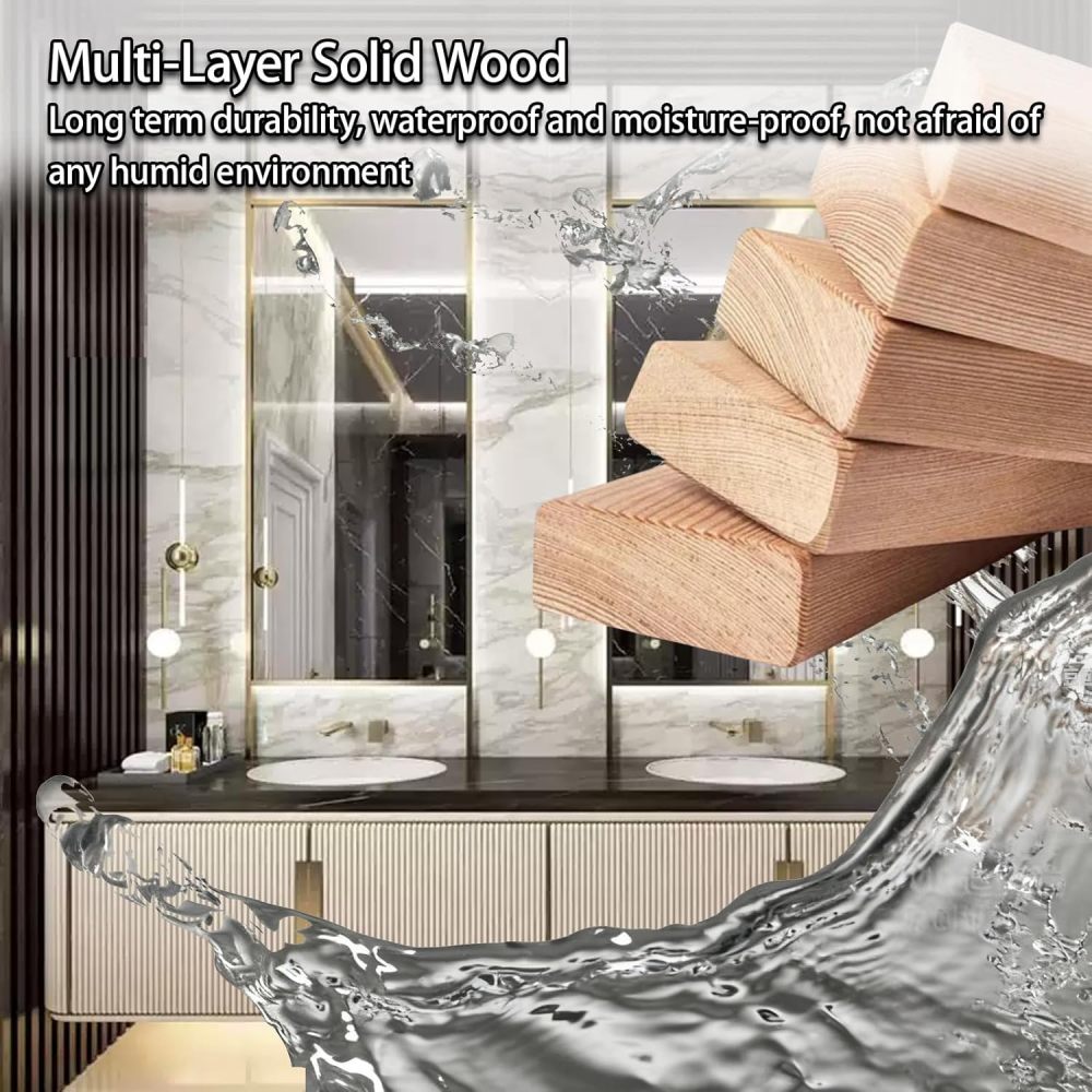 56IN Bathroom Vanity with Sink - Double Sink Vanity with Smart Defrosting Mirror, Solid Wood Bathroom Vanity Cabinet, Water Proof, Custom Complete Accessories, Double Sink