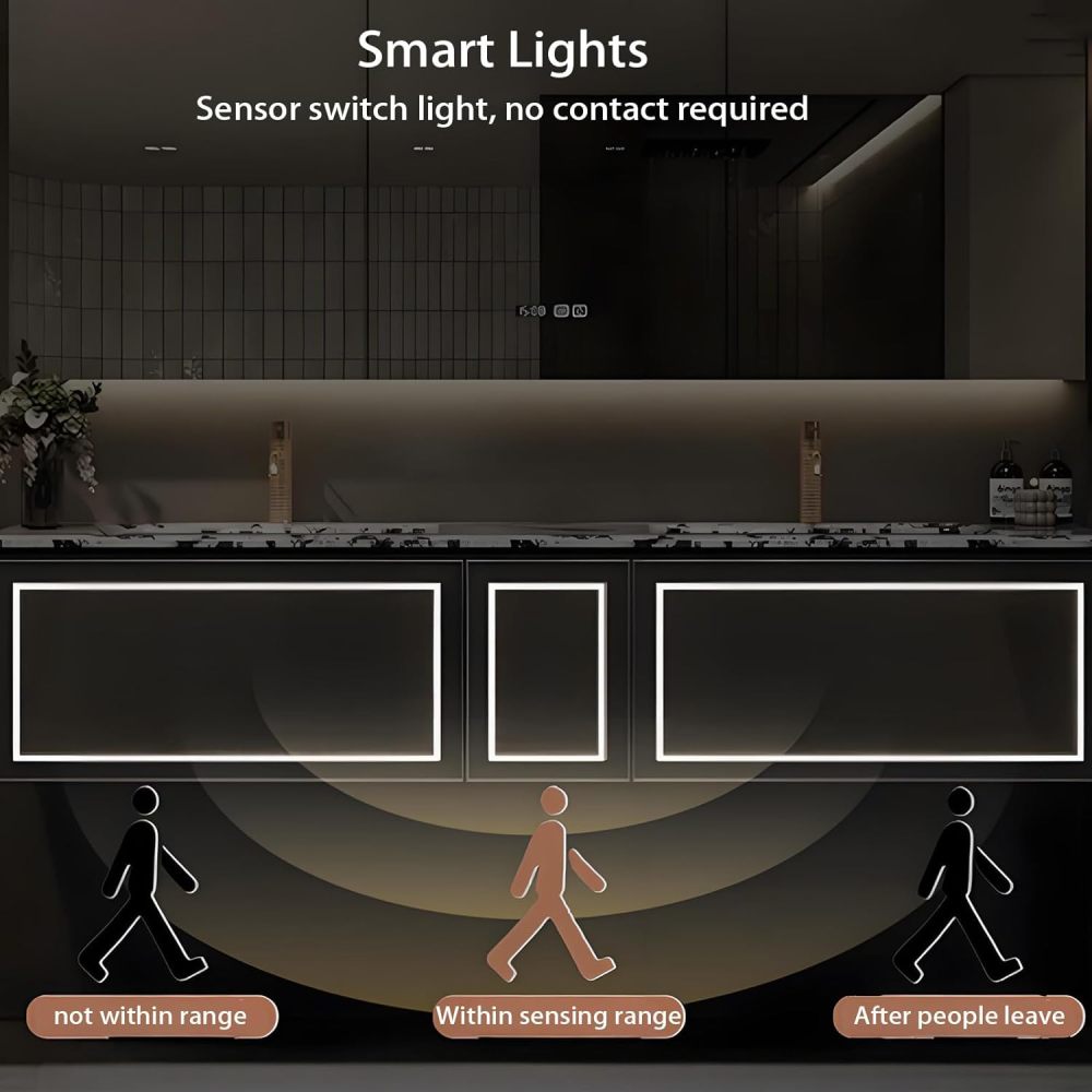86IN Bathroom Vanity with Sink - Bathroom Sink Cabinet Motion Sensor Light, Bathroom Vanity Double Sink, Smart Defrosting Mirror, Customizable Sizes - Complete Accessories Brown