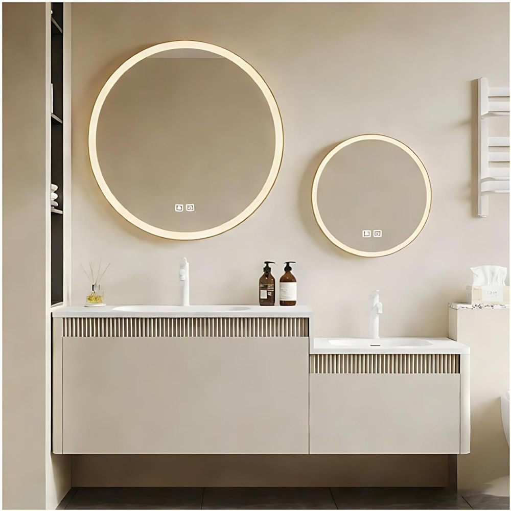 102IN Modern Bathroom Vanity with Sink - Luxury Double Floating Sink Design, Bathroom Vanity with Intelligent Defogging Mirror, Large Drawer Storage, Solid Wood - Customizable Size, White