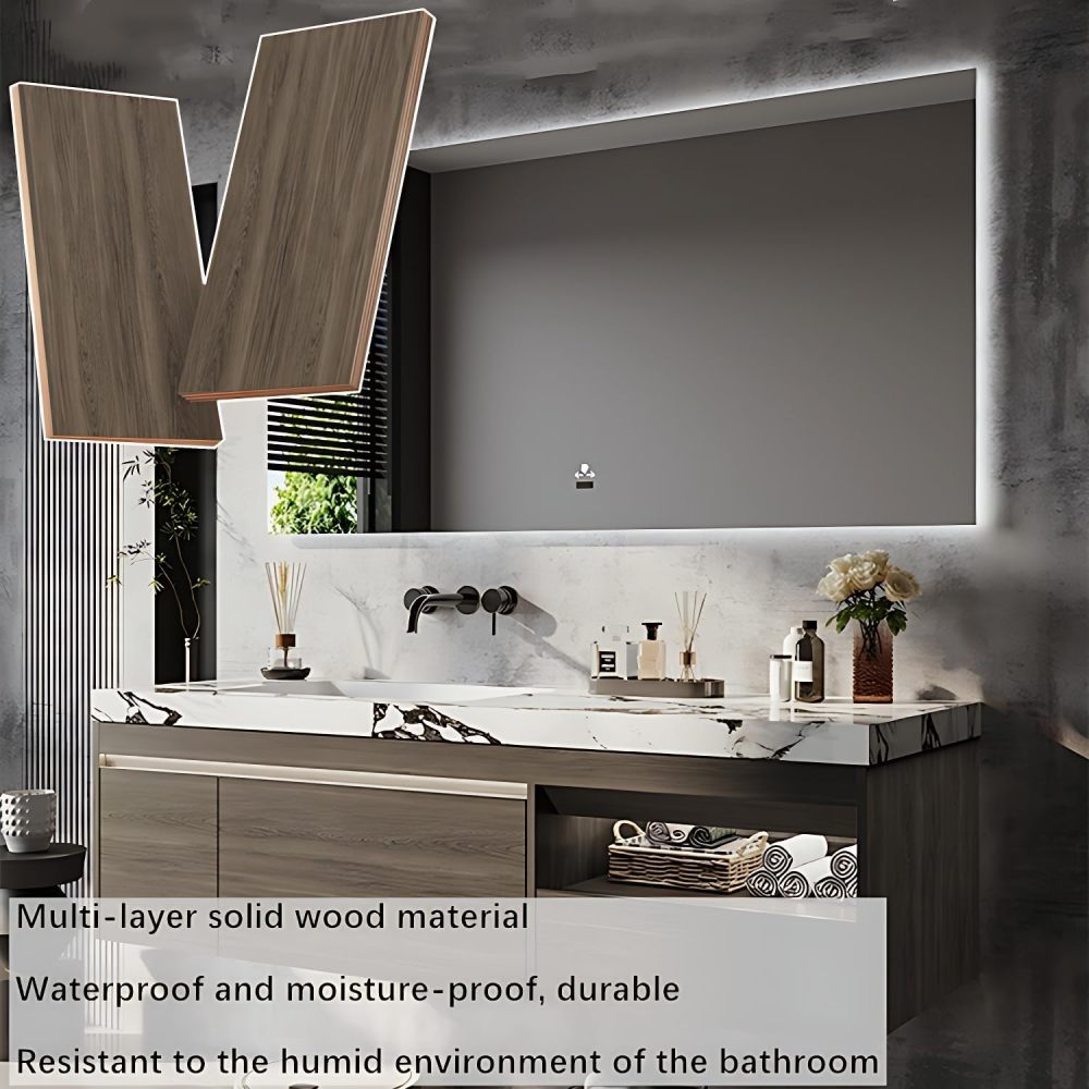 Modern Bathroom Vanity with Sink - Durable Sintered Stone Countertop, LED Anti-Fog Mirror, Solid Wood Bathroom Sink Cabinet, Easy Assembly Floating Vanity with Ample Storage (76")