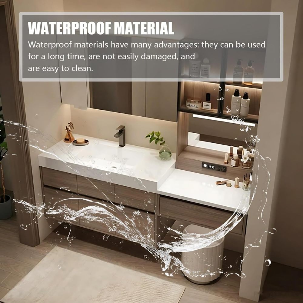 62IN Modern Bathroom Vanity with Sink - Modern Double Floating Sink Design, Bathroom Vanity Cabinet with Large Storage Space & Chair, Solid Wood - Complete Accessories, White Mirror Cabinet