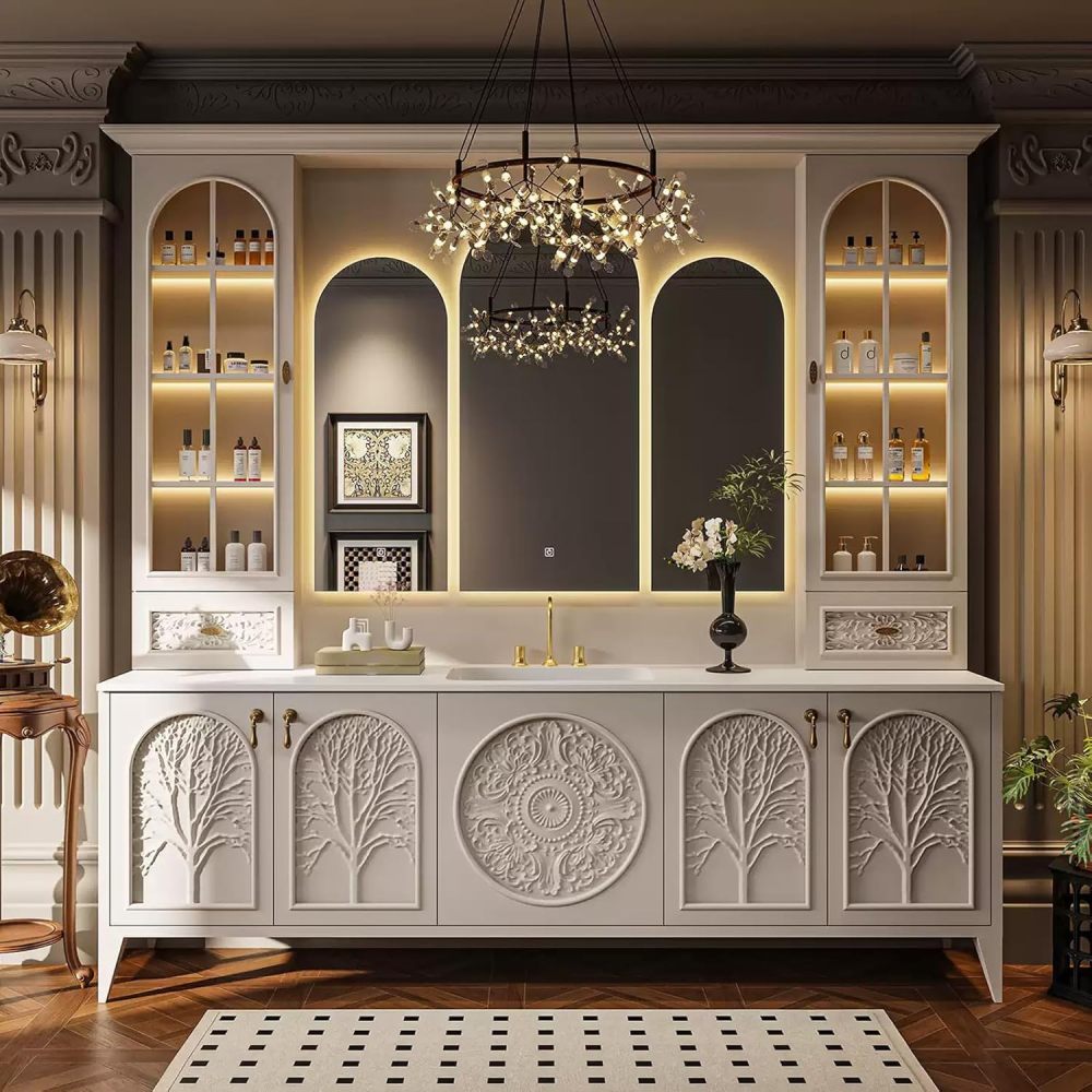 74IN Bathroom Vanity with Sink - Bathroom Vanity Cabinet with Smart Defogging Mirror&Storage, Single Floating Sink, Multilayer Solid Wood, Custom Sizes - Complete Accessories, White