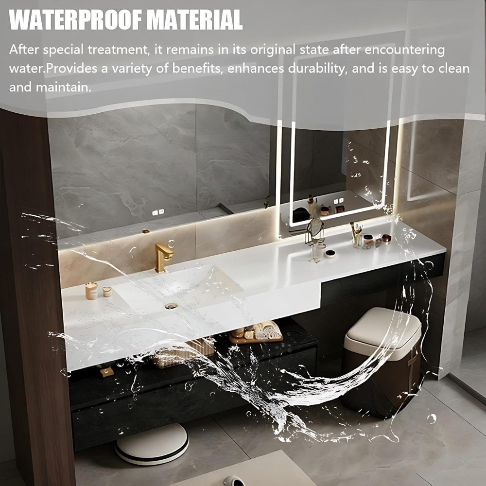 94IN Modern Bathroom Vanity with Sink - Fashion Floating Sink Design, Bathroom Vanity Cabinet with Smart Defogging Mirror & Large Storage Space, Chair - Complete Accessories, Mirror 3
