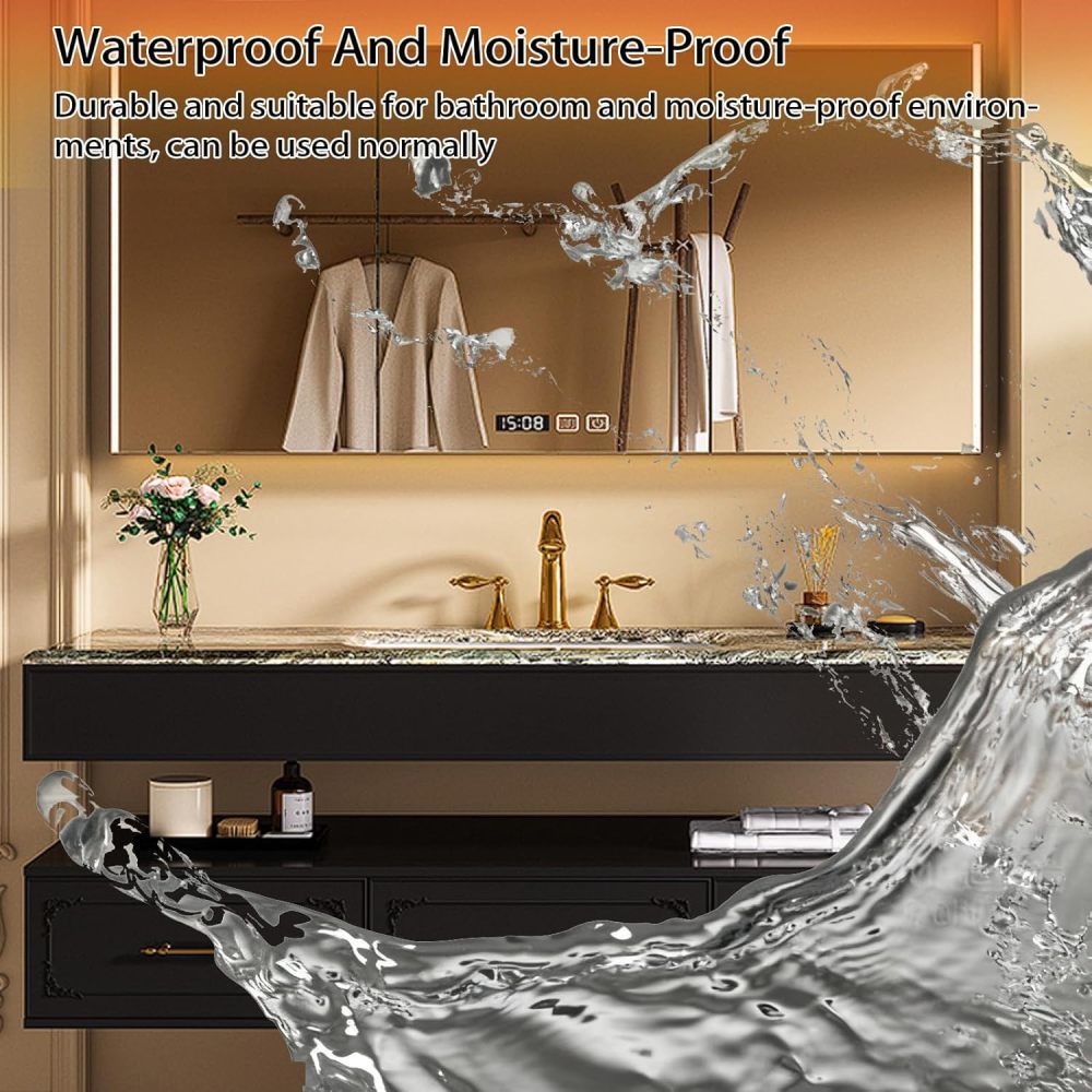 96IN Bathroom Vanity with Sink - Solid Wood Floating Bathroom Vanity, Smart Defrosting Mirror, 3 Storage Drawers Extra Large Storage Space, Customizable Sizes,Black