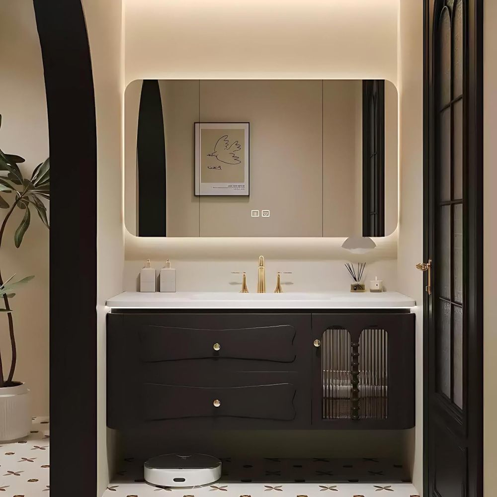 64IN Bathroom Vanity with Sink - Modern Bathroom Vanity Cabinet with Smart Anti-Fog Mirror&Drawers, Floating Design, Waterproof, Customizable Sizes - Complete Accessories, Cabinet Mirror Black