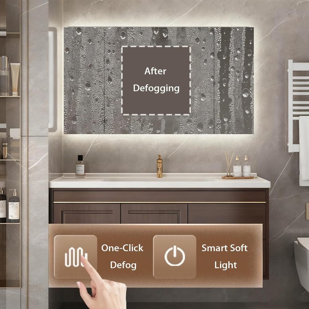 98IN Bathroom Vanity with Sink - Farmhouse Bathroom Sink Cabinet with Anti-Fog Mirror, Single Sink Vanity, Multilayer Solid Wood, Customizable Size - Complete Accessories, Mirror