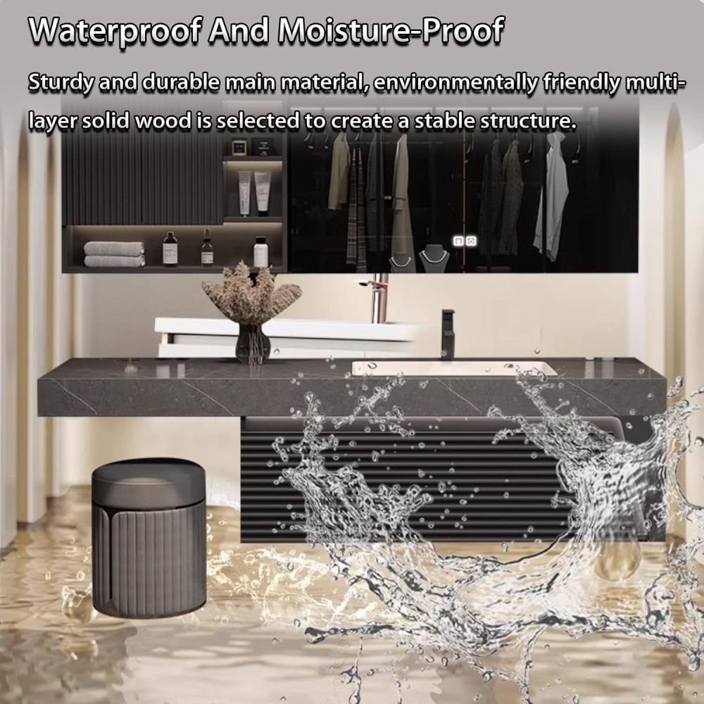 86IN Bathroom Vanity with Sink - Floating Vanity with Makeup Chair, Bathroom Sink Cabinet, Intelligent Defogging, Convenient Storage, Custom Sizes - Complete Accessories Gray