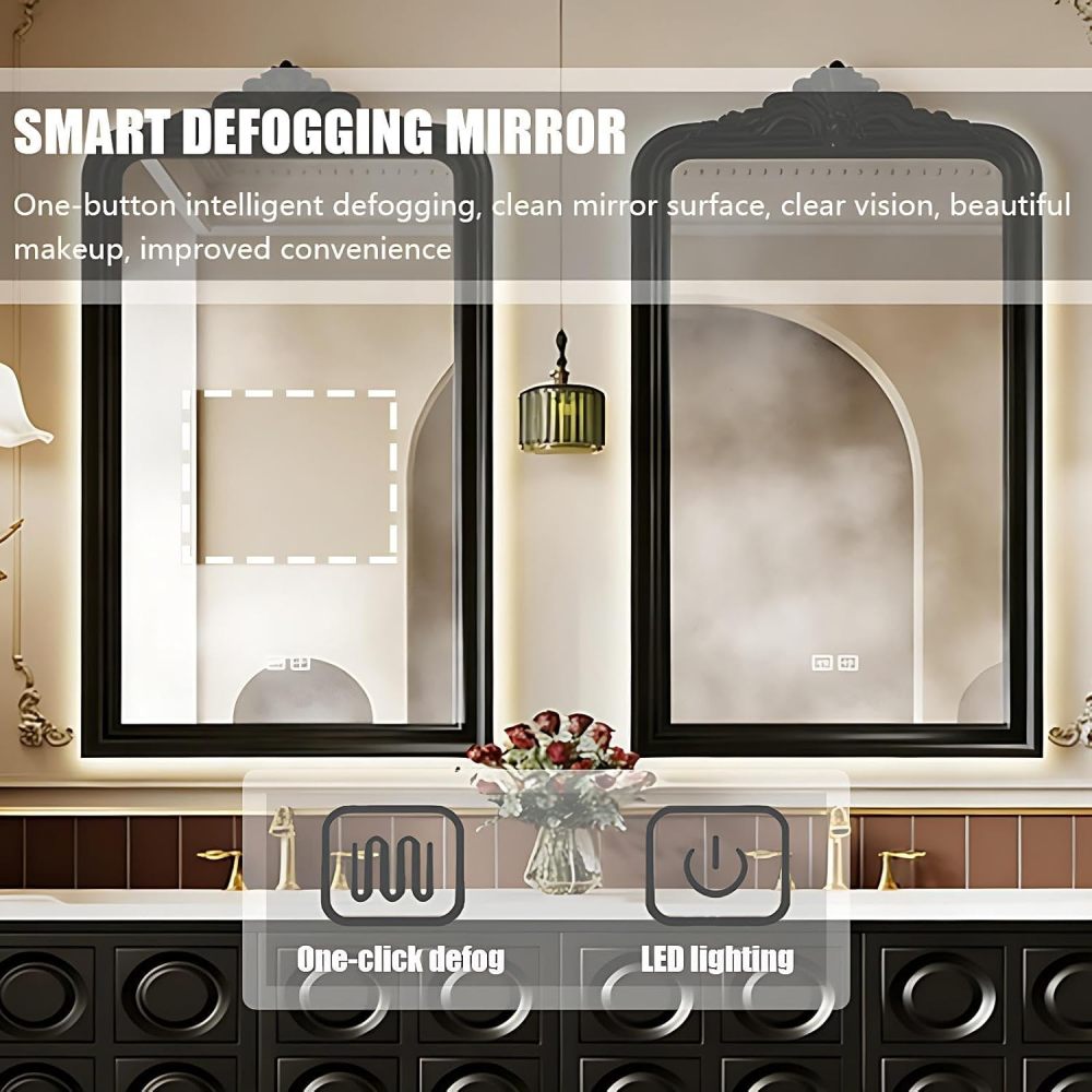 80IN Modern Bathroom Vanity with Sink - Double Bathroom Vanity Cabinet with Smart Defogging Mirror, Floating Sink Design, Multi-Layer Solid Wood - Complete Accessories, Black Mirror