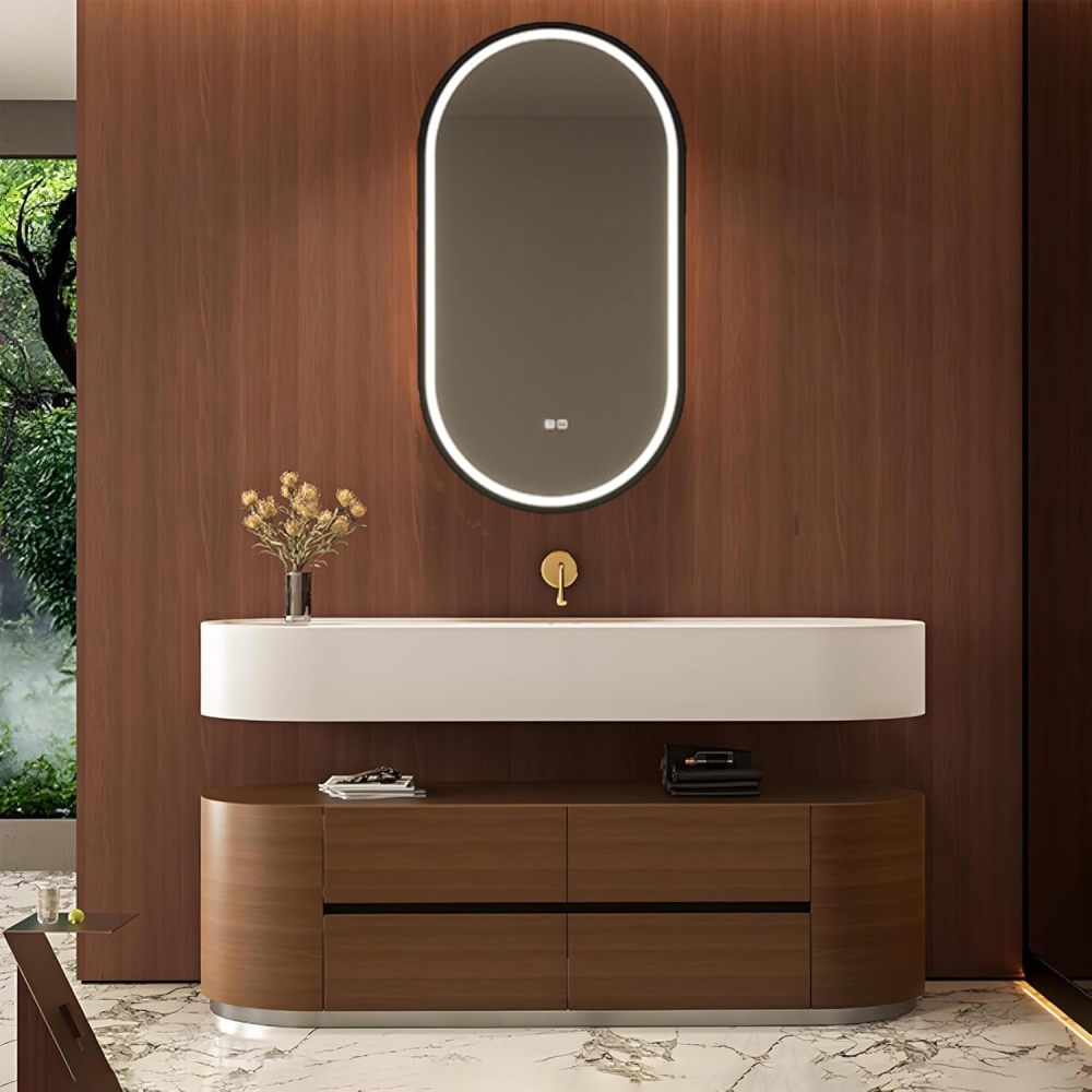 36IN Bathroom Vanity with Sink - Bathroom Sink Cabinet with Smart Anti-Fog Mirror, Sink Storage Cabinet, Double Layer Solid Wood, Customizable Sizes - Complete Accessories, Brown