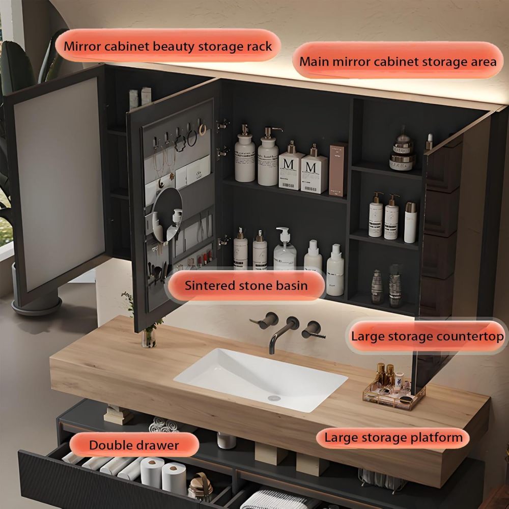 52IN Bathroom Vanity with Sink - Modern Hanging Bathroom Vanity, Smart Defrosting Mirror, 2 Storage Drawers, Large Capacity Storage Space, Custom Blue