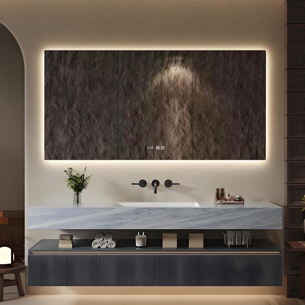 52IN Bathroom Vanity with Sink - Modern Hanging Bathroom Vanity, Smart Defrosting Mirror, 2 Storage Drawers, Large Capacity Storage Space, Custom Blue
