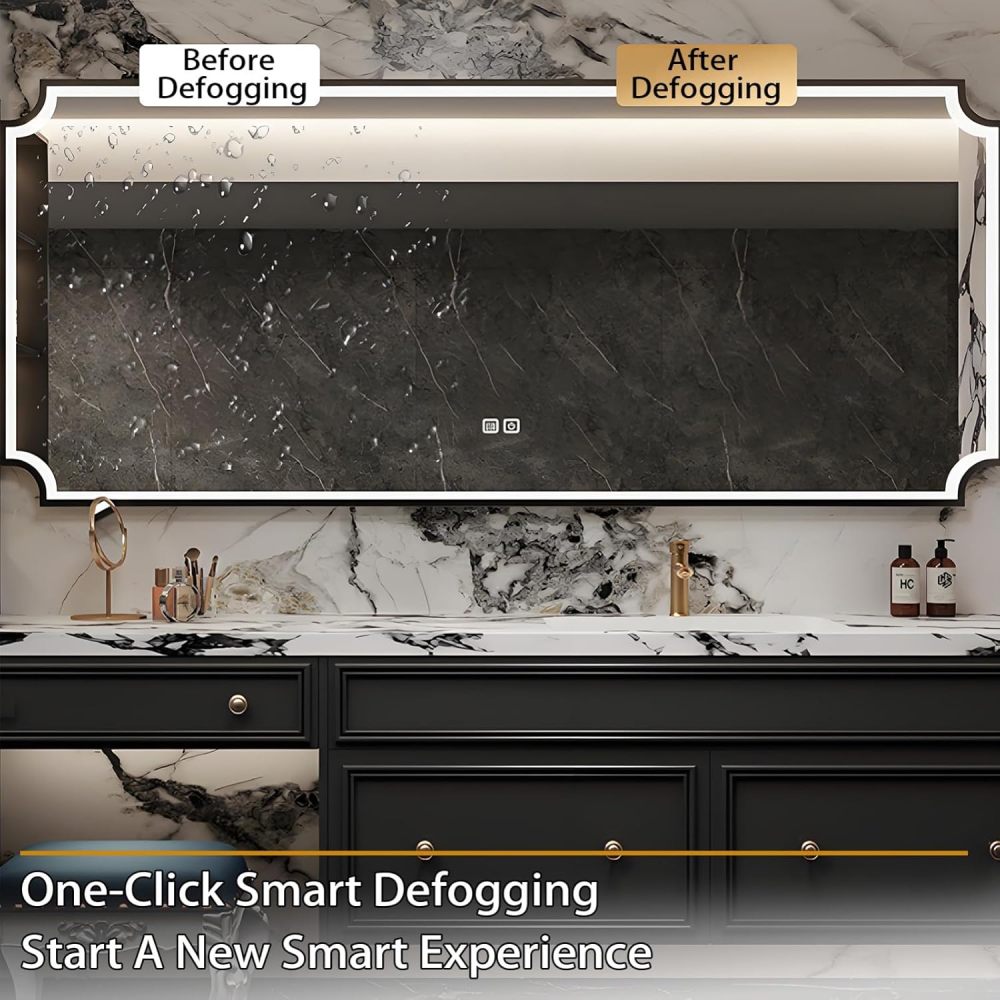 86IN Bathroom Vanity with Sink - Modern Bathroom Sink Cabinet with Makeup Chair, Floating Vanity, Intelligent Defogging, Extra Large Storage Space - Complete Accessories, Black