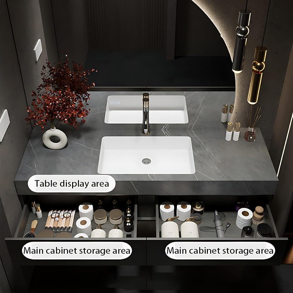 58IN Bathroom Vanity with Sink - Modern Bathroom Vanity Cabinet with Smart Defrost Mirror, Integrated Sintered Stone Countertop, Customizable Sizes - Complete Accessories, Style B