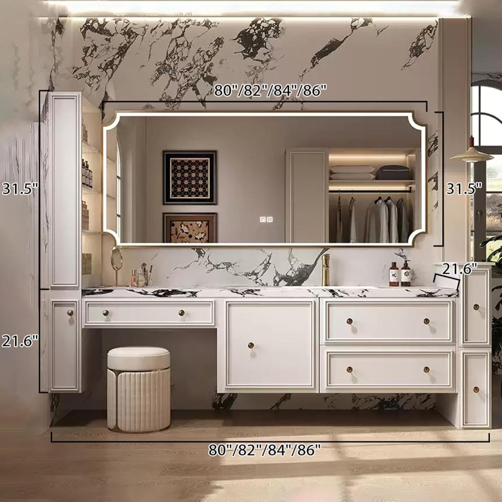 86IN Bathroom Vanity with Sink - Modern Bathroom Sink Cabinet with Makeup Chair, Floating Vanity, Intelligent Defogging, Extra Large Storage Space - Complete Accessories, Black
