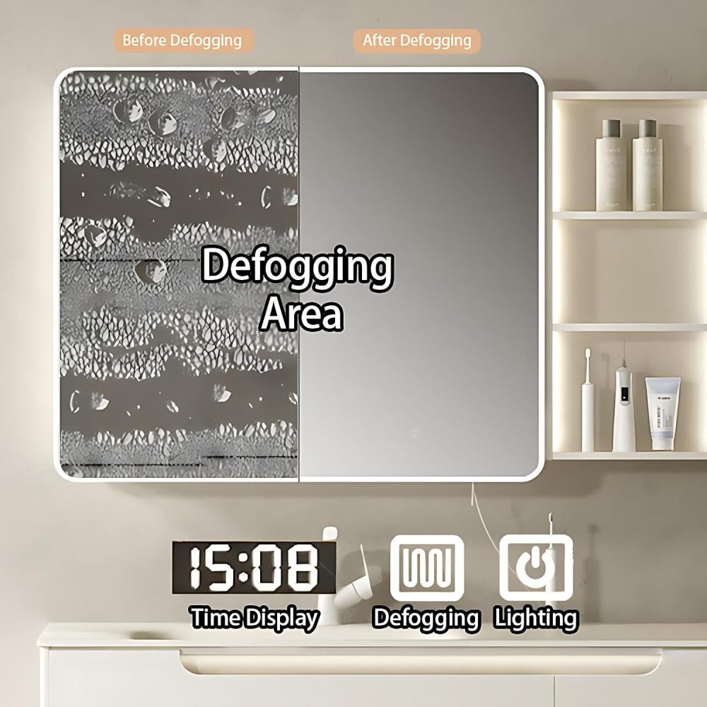46IN Bathroom Vanity with Sink - Stylish Waterproof Single Floating Sink Design, Bathroom Vanity Cabinet with Smart Defogging Mirror, Custom Size Option - Complete Accessories, White