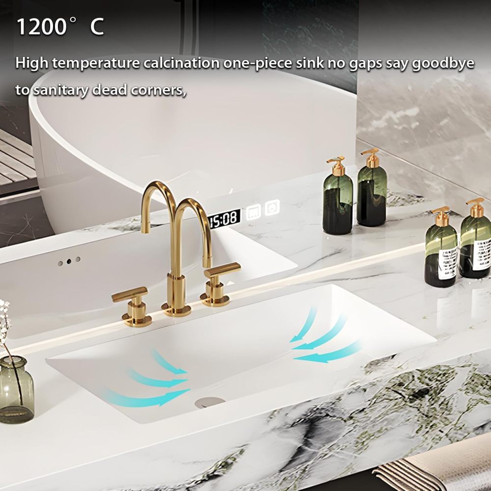 88IN Bathroom Vanity with Sink - Modern Bathroom Sink Cabinet with Smart Anti-Fog Mirror, Floating Vanity, Large Storage Space, Custom Sizes Optional - Complete Accessories Grey
