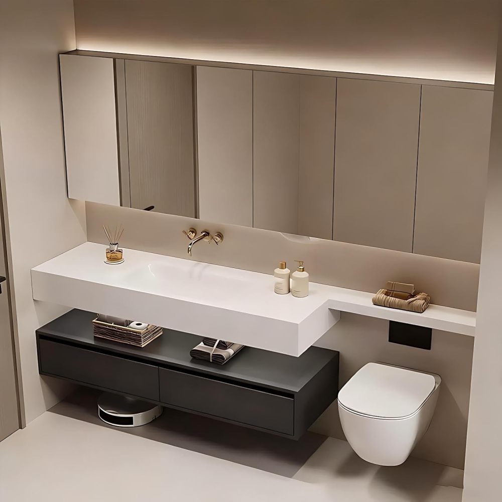 88IN Bathroom Vanity with Sink - Bathroom Vanity Cabinet with Smart Defogging Mirror, Single Floating Sink Design, Moisture-Proof, Custom Size Option - Complete Accessories, Grey