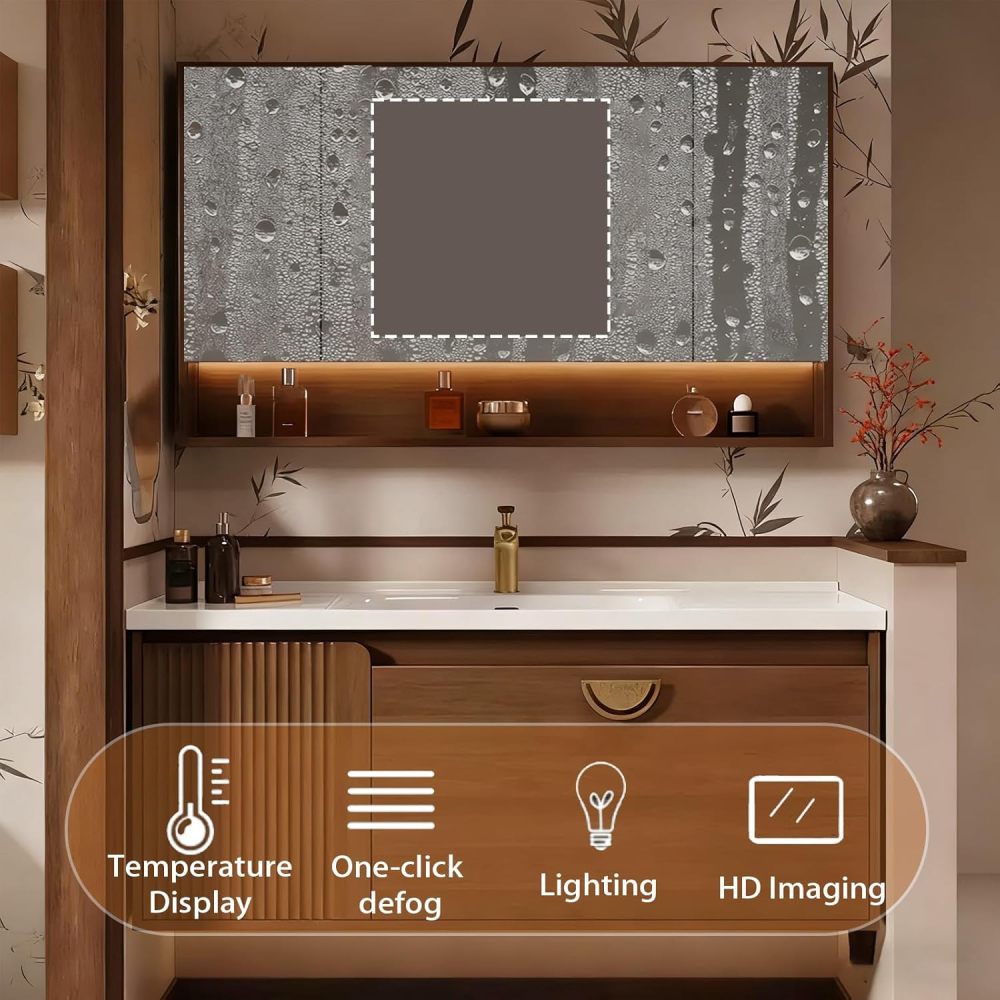78IN Bathroom Vanity with Sink - Modern Solid Wood Bathroom Sink Cabinet with Smart Anti-Fog Mirror, Floating Vanity, Large Storage Space, Custom Sizes - Complete Accessories Cabinet Mirror
