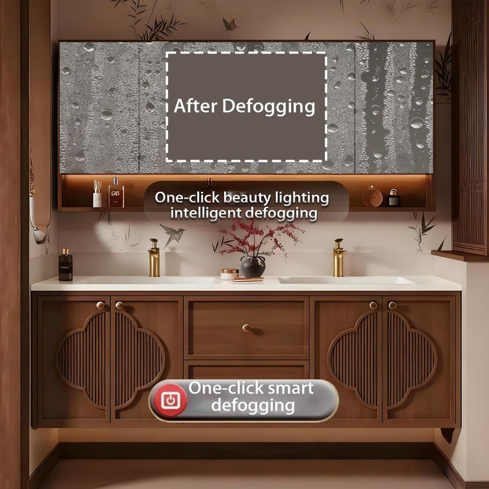 56IN Bathroom Vanity with Sink - Modern Single|Double Sink Vanity with Smart Defogging Mirror, Bathroom Sink Cabinet, Storage Space, Customizable Sizes - Complete Accessories Double Sink