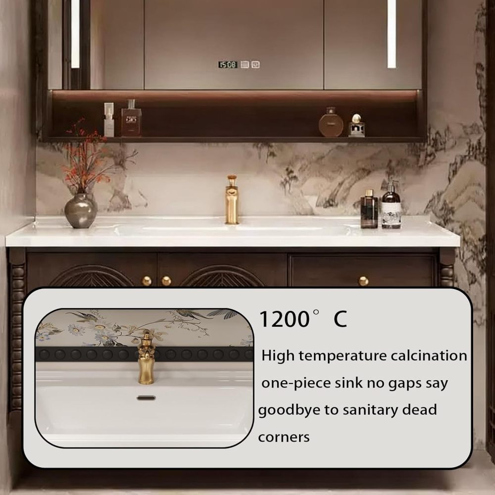 48IN Bathroom Vanity with Sink - Multi-Layered Solid Wood Bathroom Vanity Cabinet, Farmhouse Floating Vanities with Anti-Fog Mirror, Custom Size - Complete Accessories, Mirror Cabinet