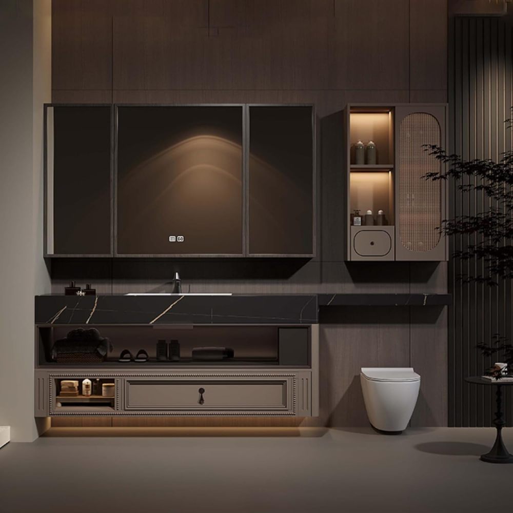 88IN Bathroom Vanity with Sink - Modern Single Bathroom Sink Cabinet, Floating Sink Design, Multi-Layer Solid Wood, Intelligent Defogging, Custom Size - Complete Accessories, Cabinet Mirror