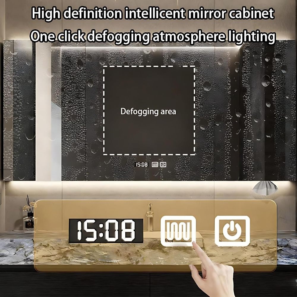 94IN Bathroom Vanity with Sink - Modern Double Sink Bathroom Vanity Cabinet, with Smart Defog Mirror, Large Storage Space, Custom Sizes - Complete Accessories White
