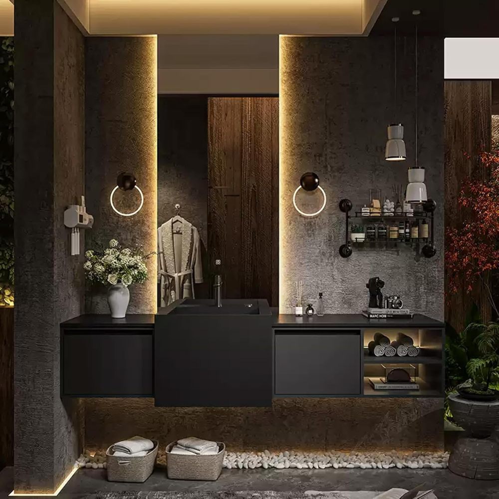 84IN Bathroom Vanity with Sink - Bathroom Sink Cabinet Multilayer Solid Wood, Hanging Floating Vanity Cabinet, Smart Defrosting Mirro, Customizable Size - Complete Accessories, Grey