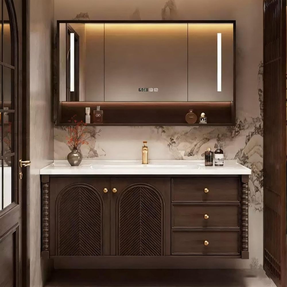 48IN Bathroom Vanity with Sink - Multi-Layered Solid Wood Bathroom Vanity Cabinet, Farmhouse Floating Vanities with Anti-Fog Mirror, Custom Size - Complete Accessories, Mirror Cabinet