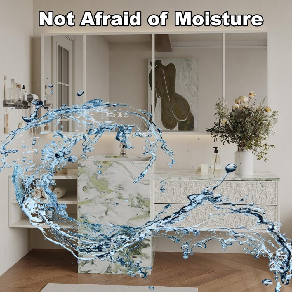 Bathroom Vanity with Sink - Modern Single Pedestal Sink Bathroom Vanity Cabinet with Smart LED Anti-Fog Mirror Set, Freestanding Design for Contemporary Bathrooms (White,44")