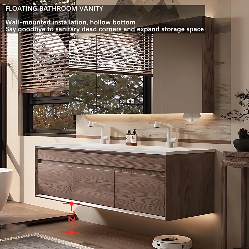 Bathroom Vanity with Sink - Modern Double Sink Vanity with Bathroom Sink Cabinet, Floating Vanity & Smart Mirror Set (64")