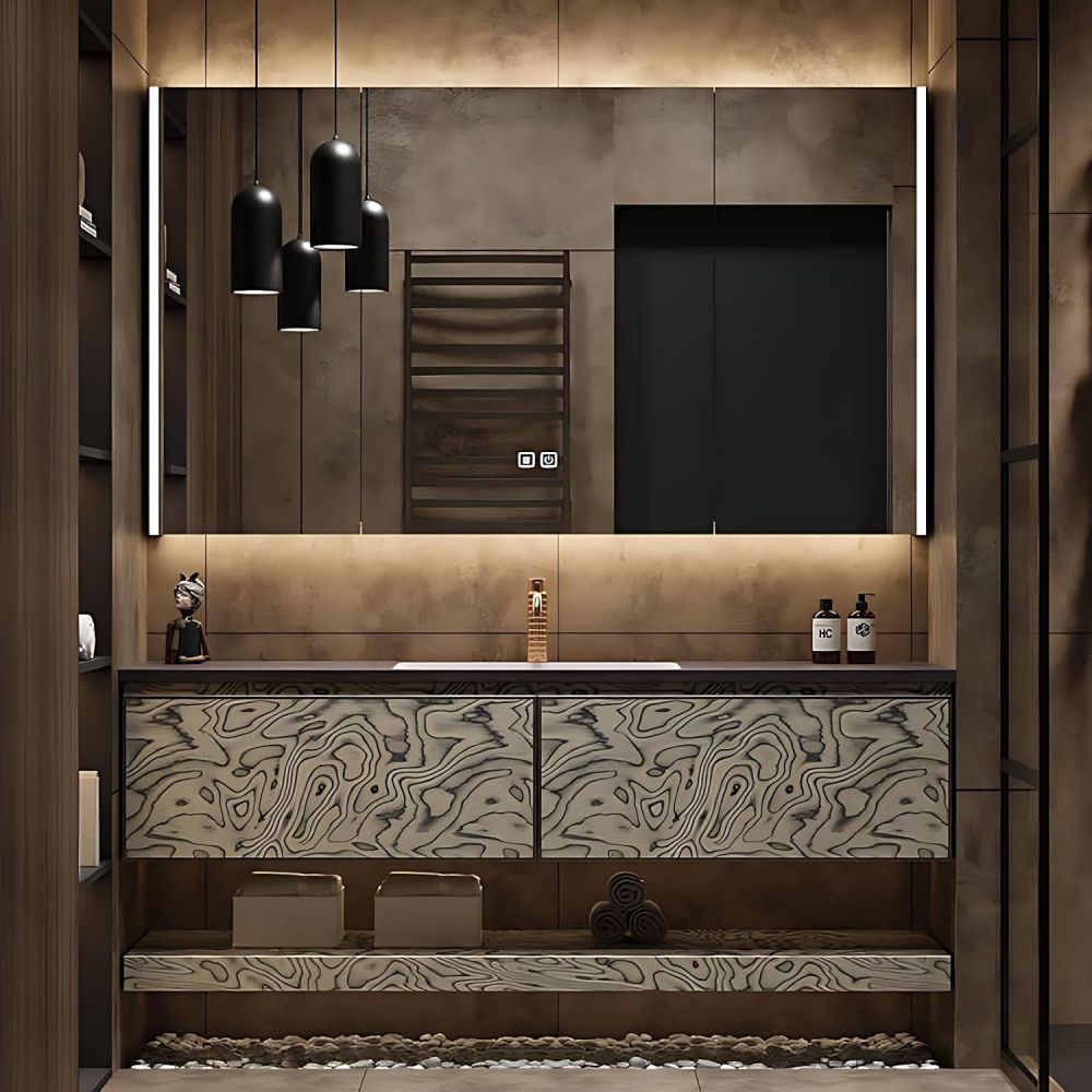 Bathroom Vanity with Sink - Single Sink Floating Bathroom Vanity Cabinet with Smart Defog Mirror Set, Wall Mounted Design (Mirror Cabinet, 60")