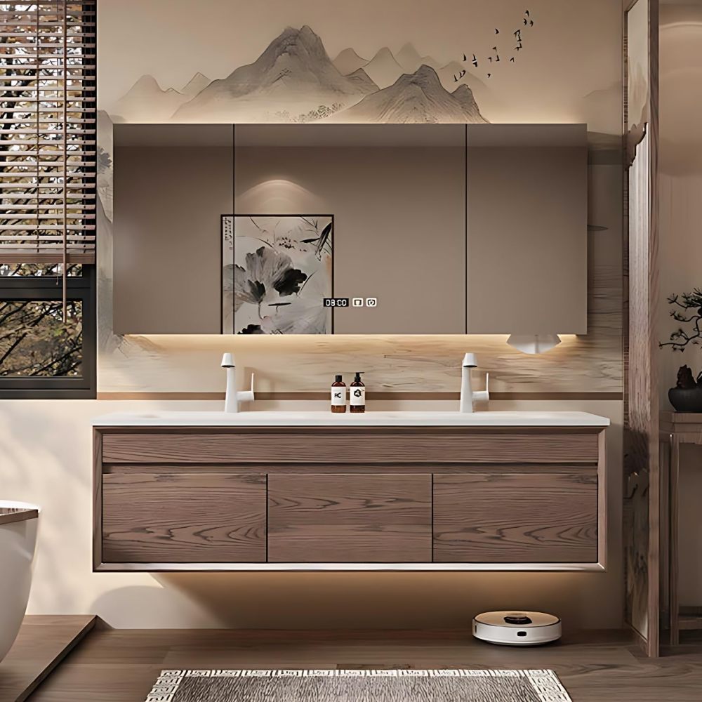 Bathroom Vanity with Sink - Modern Double Sink Vanity with Bathroom Sink Cabinet, Floating Vanity & Smart Mirror Set (64")