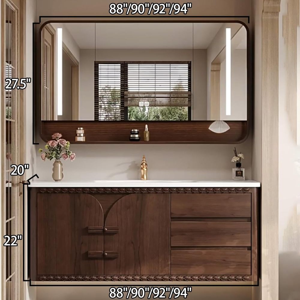 94IN Bathroom Vanity with Sink - Single Floating Sink Design with Smart Defog Mirror, Solid Wood, Waterproof & Moisture-Proof, Customizable Size - Complete Accessories?Cabinet Mirror