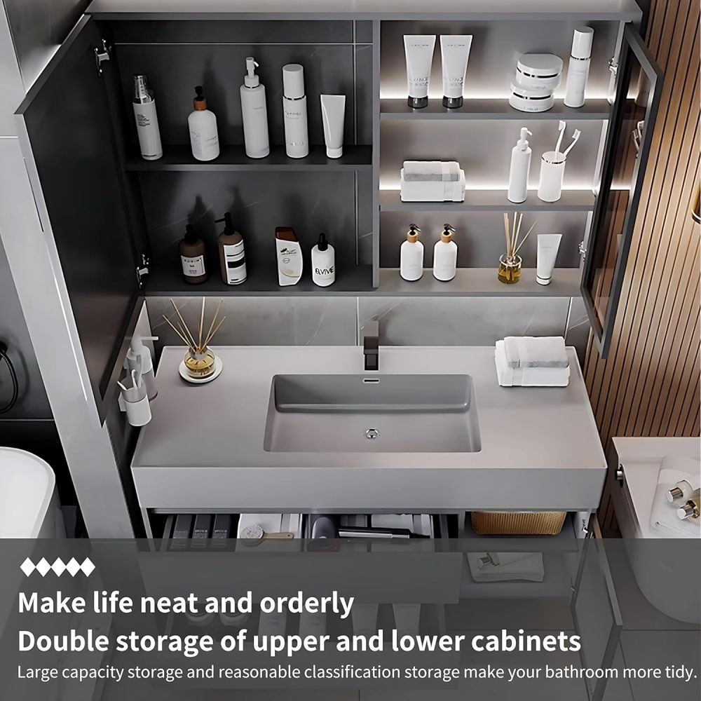 Bathroom Vanity Set - Includes Led Smart Defogging Mirror Cabinet & Elegant Bathroom Vanity with Sink (36")