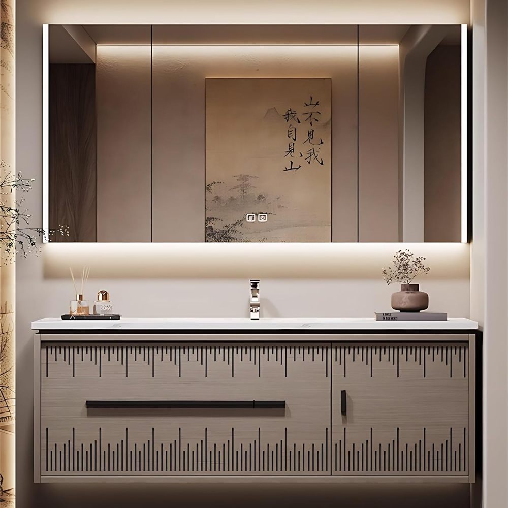 Elegant Bathroom Vanity with Sink - Durable Single Sink Bathroom Vanity & Smart Mirror Cabinet Set, Wall Mounted Floating Vanity (32")