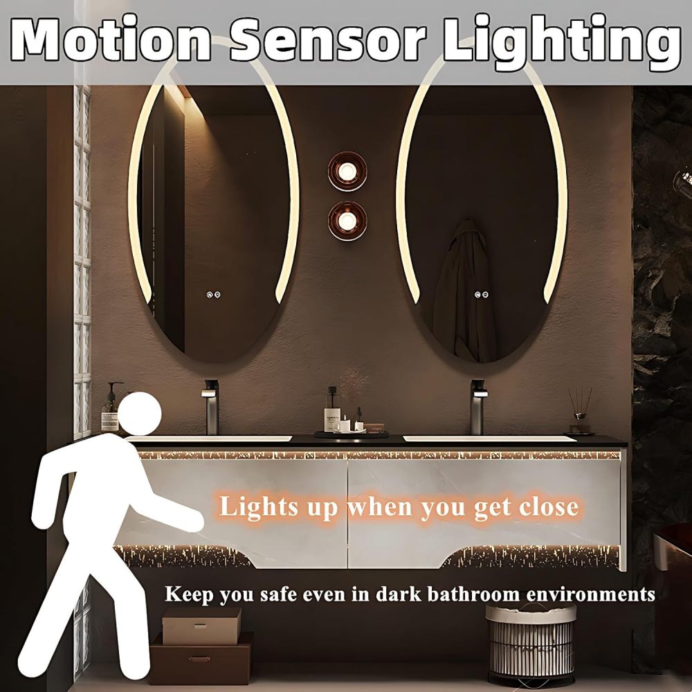 Bathroom Vanity with Sink - Double Sink Bathroom Vanity Cabinet & LED Smart Defog Mirror Set, Floating Vanity with Spacious Storage, Wall-Mounted (White, 96")