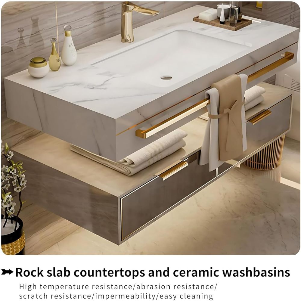 52" Bathroom Vanity - Modern Bathroom Vanity with Sink Set, Includes Floating Vanity & LED Intelligent Fog Removal Mirror, Bathroom Sink Cabinet with Drawers