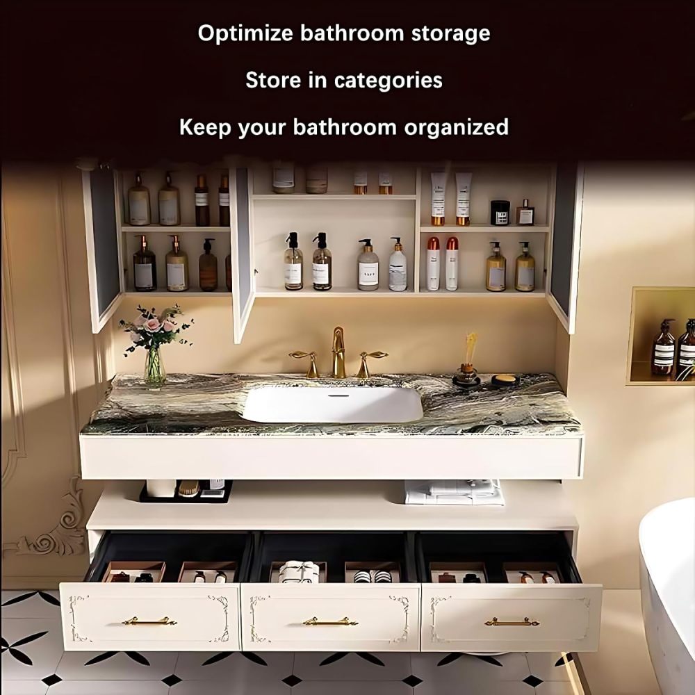 Bathroom Vanity with Sink - Single Sink Bathroom Vanity Cabinet & Smart Mirror Cabinet Set, Floating Vanity Design for Modern Bathrooms (White, 40")