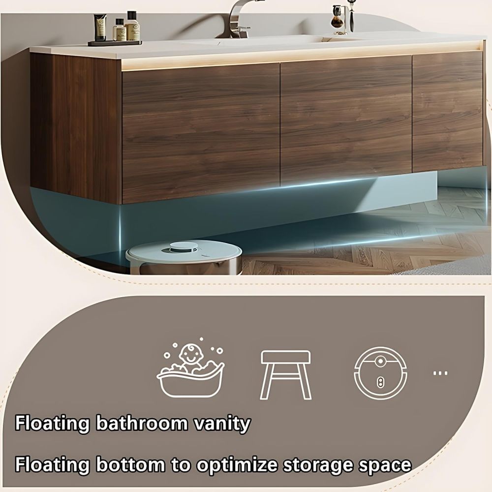 Bathroom Vanity with Sink - Durable Single Sink Floating Bathroom Vanity Cabinet & Smart Defog Mirror Set, Wall-Mounted Installation (Equipped with Intelligent Defogger Mirror Cabinet, 36")