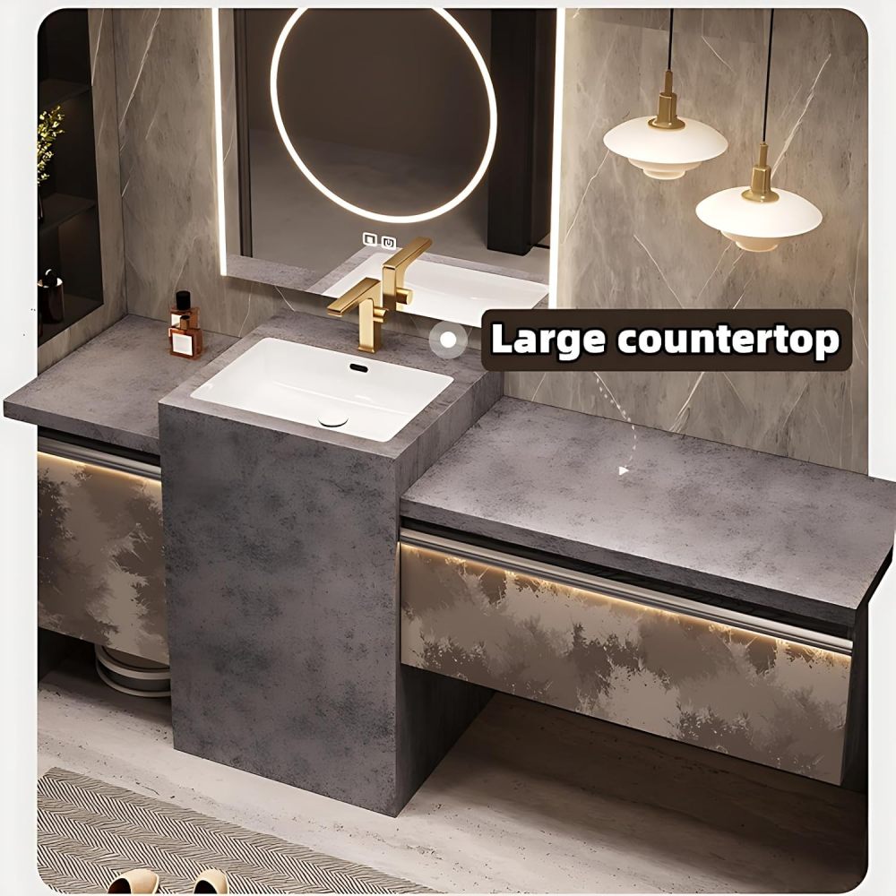 Bathroom Vanity with Sink - Modern Single Sink Freestanding Bathroom Vanity Cabinet with Large Storage, Solid Wood Construction, Includes Faucet & Drain Kit (White, 88")