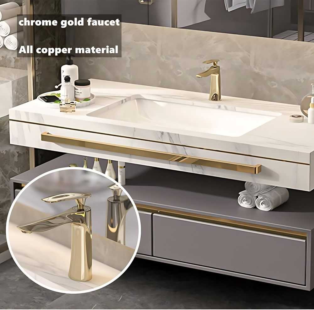 Bathroom Vanity with Sink - Modern Floating Vanity Set, Including LED Smart Defog Mirror, Stylish Vanity with Sink, Comes with Faucet and Drain Pipe Set (32")