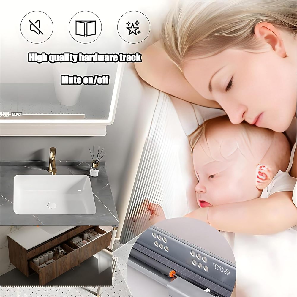 Modern Bathroom Vanity Set - Floating Vanity & LED Smart Defog Vanity Mirror | Elegant Bathroom Sink Cabinet with Faucet and Drain Set, Gift for Her (Light Brown, 40")