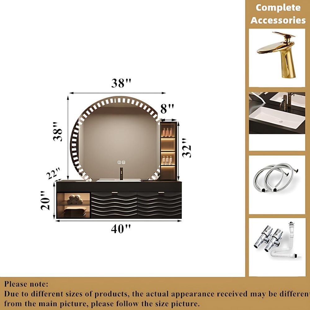 Bathroom Vanity with Sink - Single Sink Bathroom Vanity Cabinet with Durable Countertop, Waterproof Solid Wood, and Smart Defog Mirror, Storage Drawers (White,40")