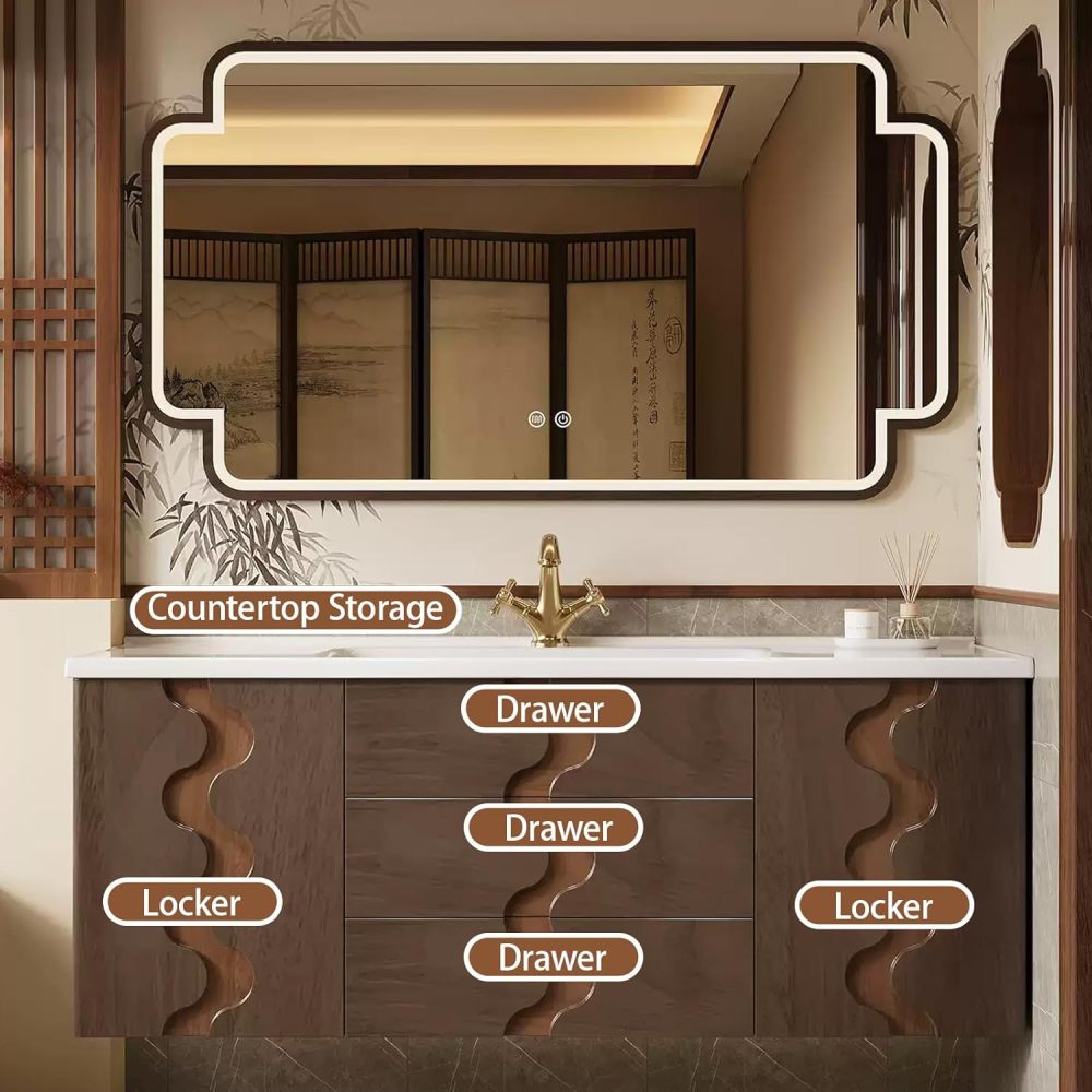 88IN Bathroom Vanity with Sink - Modern Floating Vanity with Smart Defogging Mirror, Solid Wood Bathroom Vanity Cabinet, Large Storage Space - Complete Accessories, Mirror