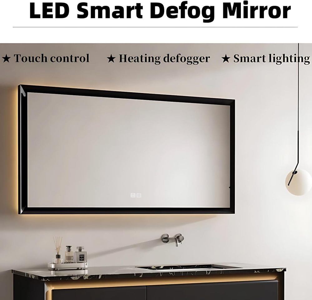 Bathroom Vanity with Sink, 40" - 88" Floating Vanity, Single Sink Bathroom Vanity Cabinet with LED Defog Mirror Set, Motion Sensor Light, Solid Wood, Large Storage Drawer (60")