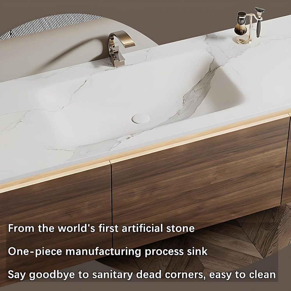 Bathroom Vanity with Sink - Durable Single Sink Floating Bathroom Vanity Cabinet & Smart Defog Mirror Set, Wall-Mounted Installation (Equipped with Intelligent Defogger Mirror Cabinet, 36")