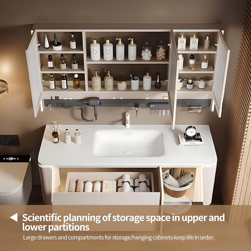 Bathroom Vanity with Sink - Modern Floating Vanity with Ample Storage Space - Intelligent Sensor Lights and LED Mirror Cabinet - Perfect for Your Bathroom (40")