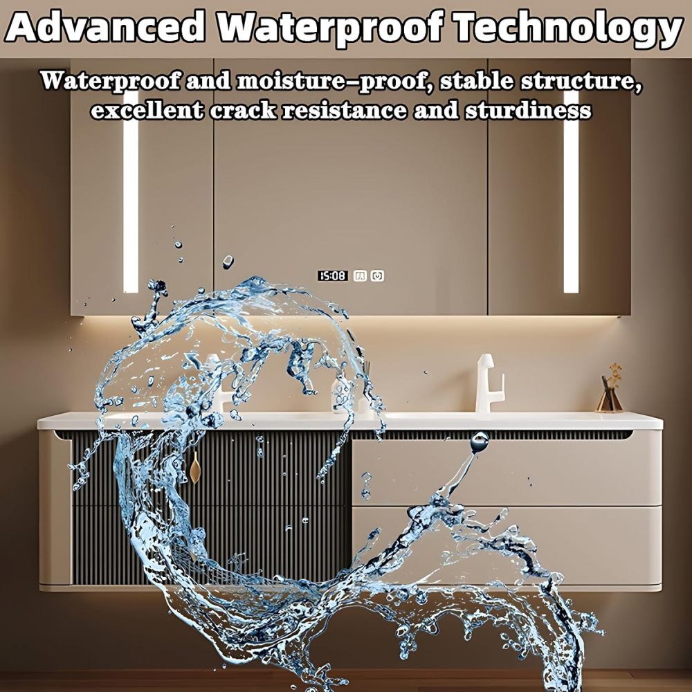 Bathroom Vanity with Sink - Single/Double Sink Bathroom Vanity Cabinet & Smart Defogger Mirror Cabinet Set, Wall-Mounted Floating Vanity (Double Sink 80")